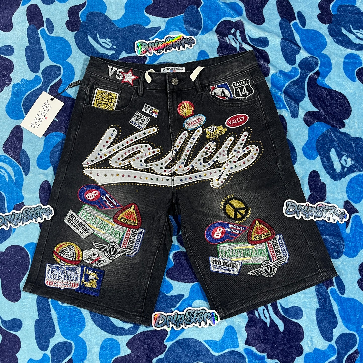 Vale Forever Skittles Patch 1980s Denim Shorts Black