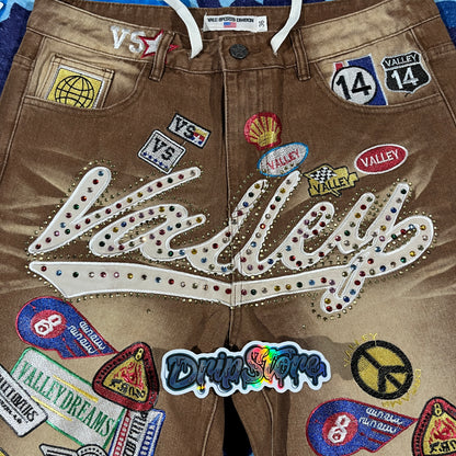 Vale Forever Skittles Patch 1980s Denim Shorts Brown