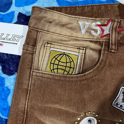 Vale Forever Skittles Patch 1980s Denim Shorts Brown