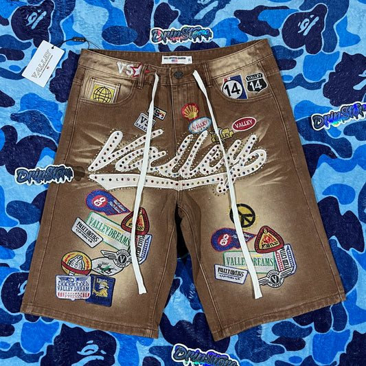 Vale Forever Skittles Patch 1980s Denim Shorts Brown