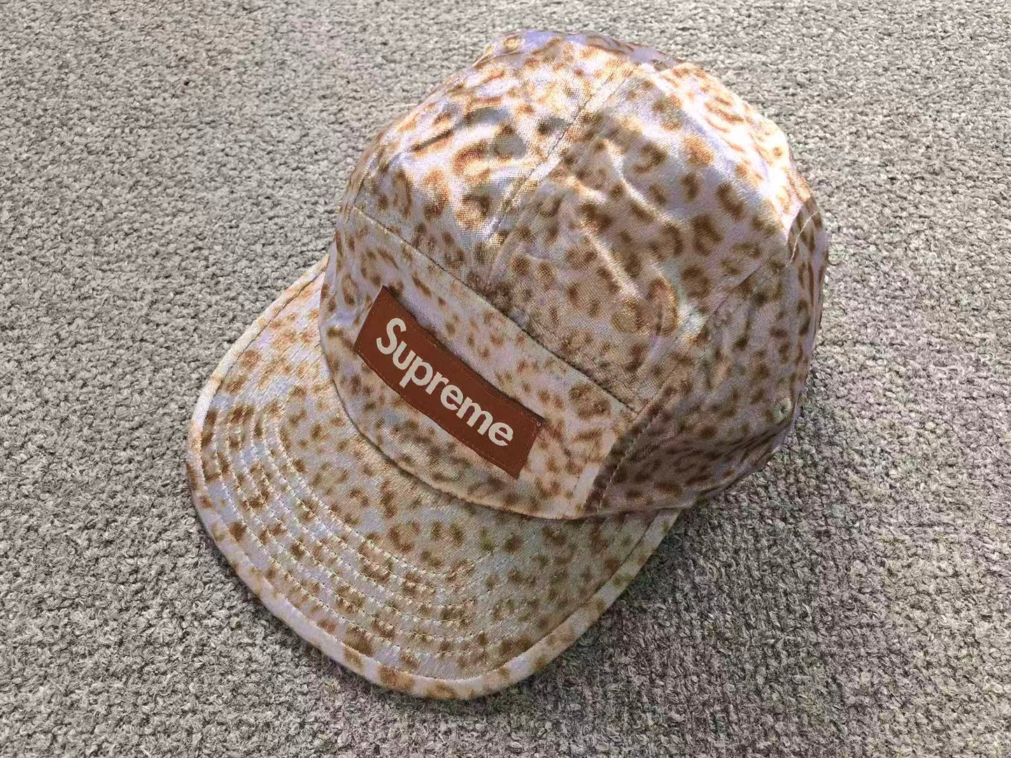Supreme Leopard Velvet Camp Cap Tan