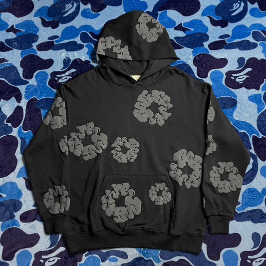 DENIM TEARS THE COTTON WREATH HOODIE BLACK MONOCHROME