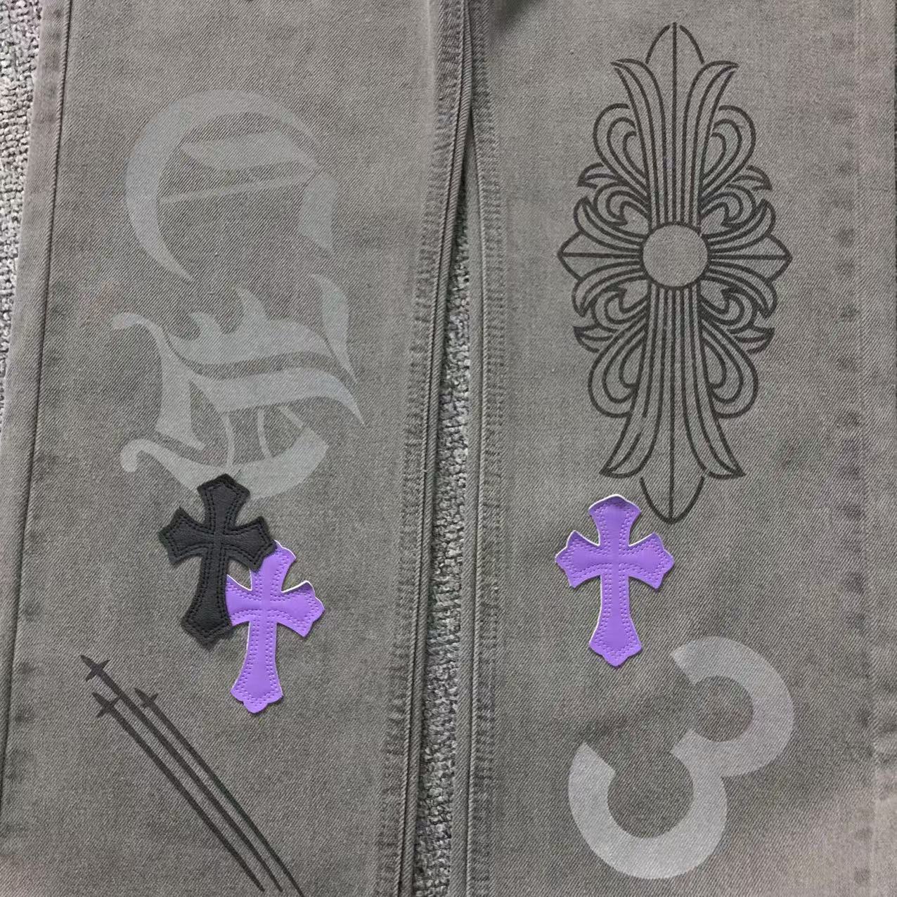 Chrome Hearts Cross Patch Jeans Grey