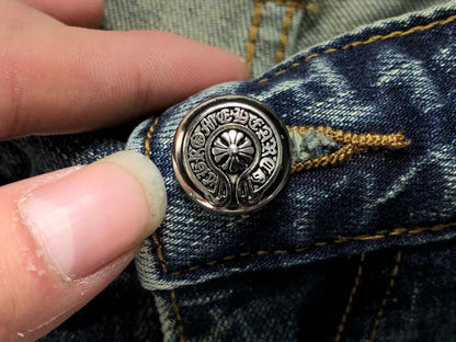 Chrome Hearts Cross Patch Jeans Blue Washed