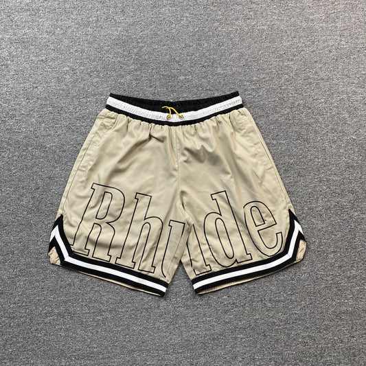 RHUDE COURT LOGO SHORTS BEIGE