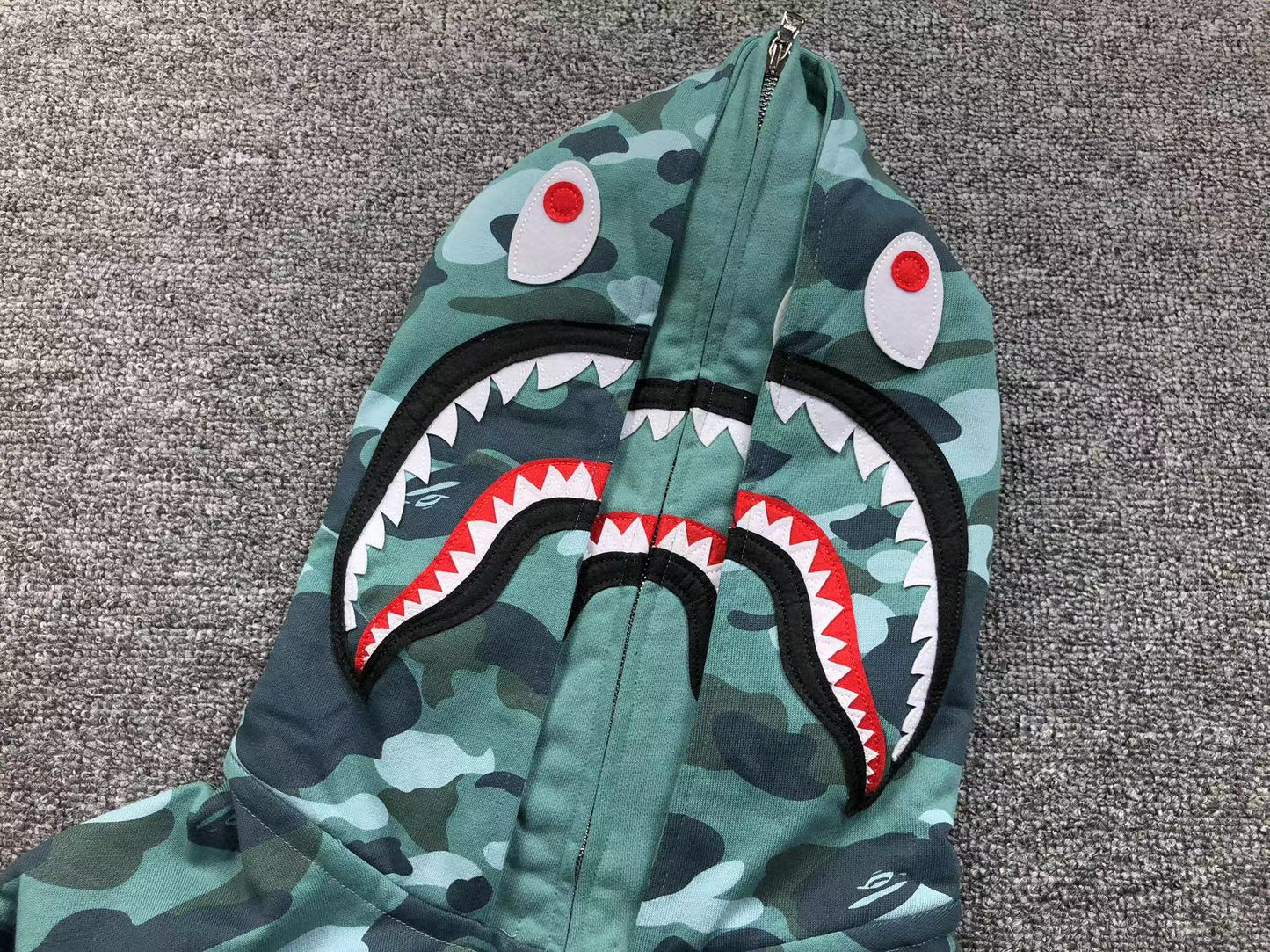 BAPE COLOR CAMO SHARK WIDE FULL ZIP DOUBLE HOODIE GREEN