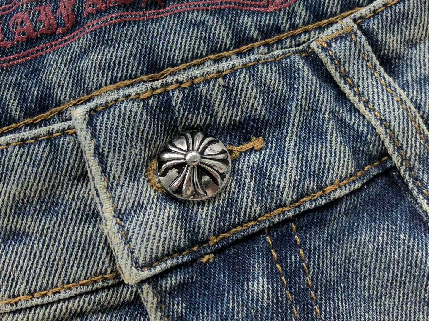 Chrome Hearts Cross Patch Jeans Blue Washed