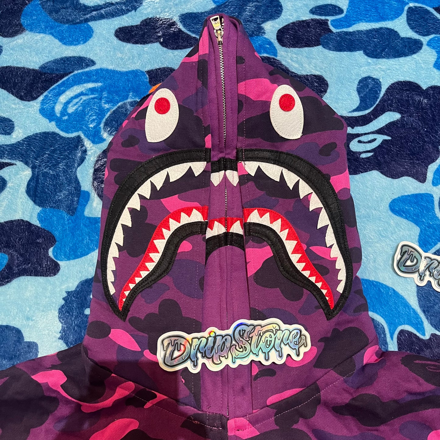 BAPE COLOR CAMO SHARK WIDE FULL ZIP DOUBLE HOODIE PURPLE