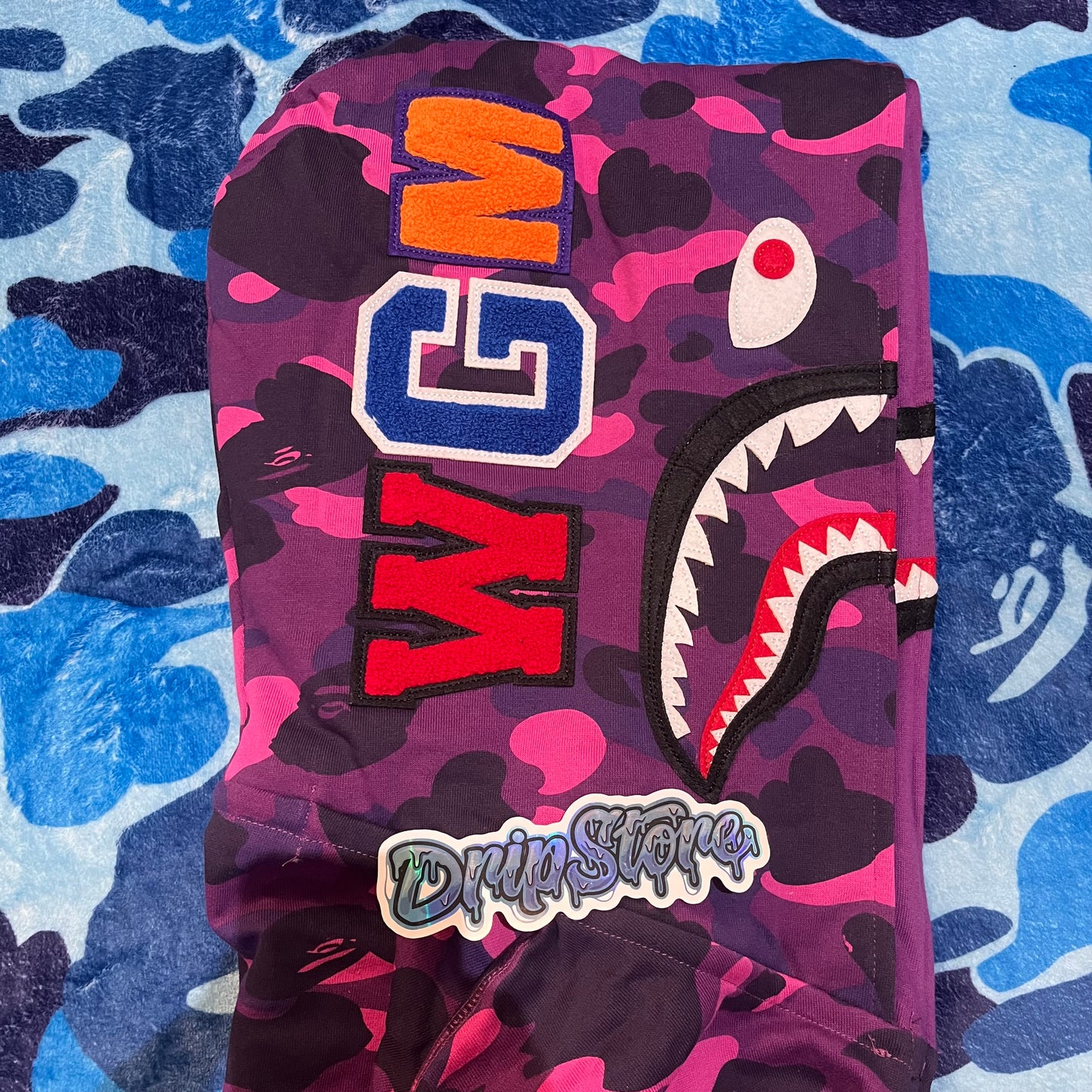 BAPE COLOR CAMO SHARK WIDE FULL ZIP DOUBLE HOODIE PURPLE