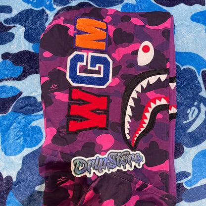 BAPE COLOR CAMO SHARK WIDE FULL ZIP DOUBLE HOODIE PURPLE