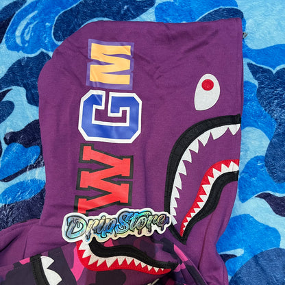 BAPE COLOR CAMO SHARK WIDE FULL ZIP DOUBLE HOODIE PURPLE