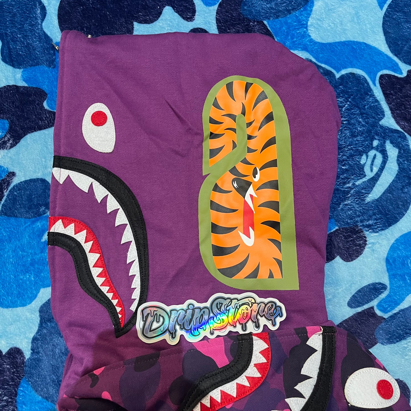 BAPE COLOR CAMO SHARK WIDE FULL ZIP DOUBLE HOODIE PURPLE