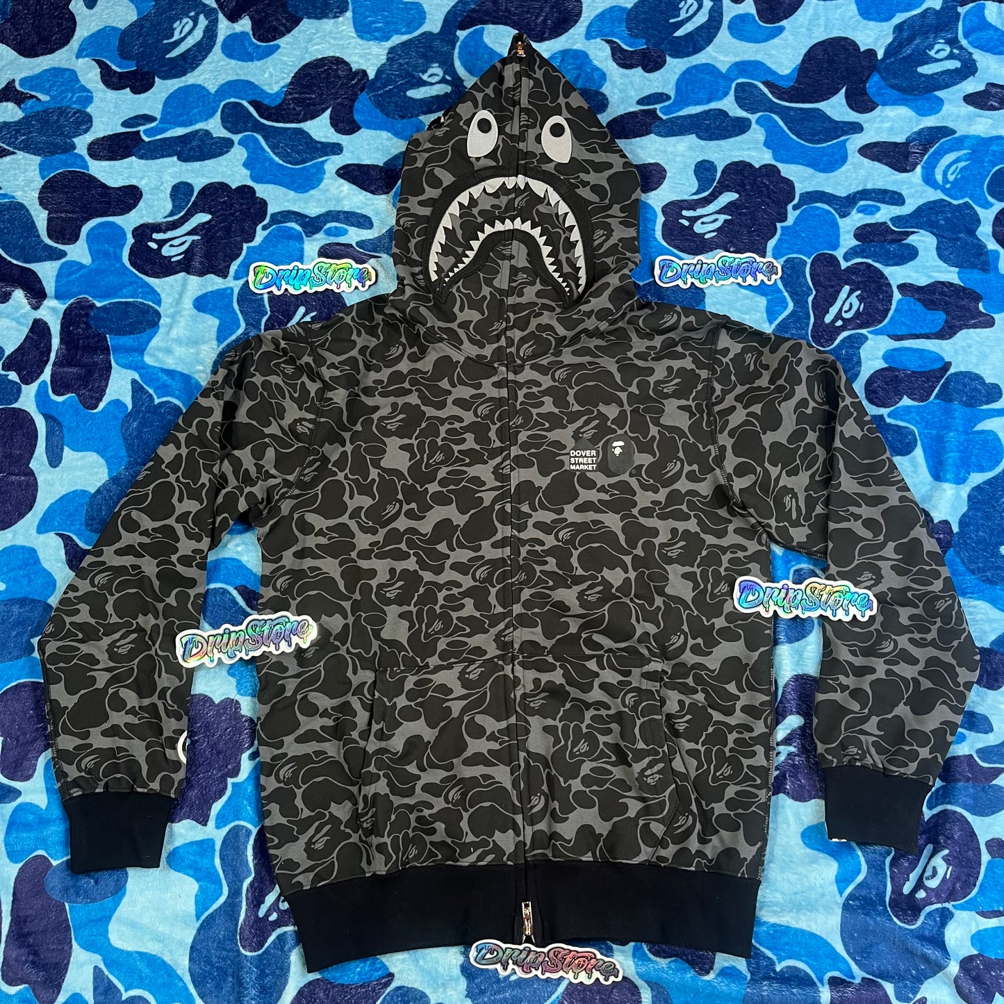BAPE X DOVER STREET MARKET SPECIAL CAMO SHARK FULL ZIP HOODIE