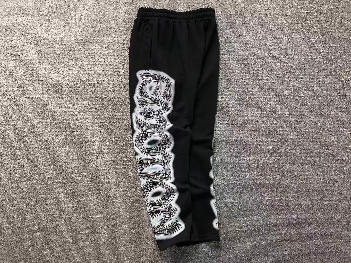 Mixed Emotion Midnight Rhinestone Sweatpants Black