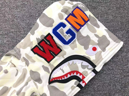 BAPE CITY CAMO SHARK WIDE FULL ZIP DOUBLE HOODIE WHITE