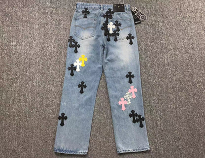 Chrome Hearts Cross Patch Jeans Blue