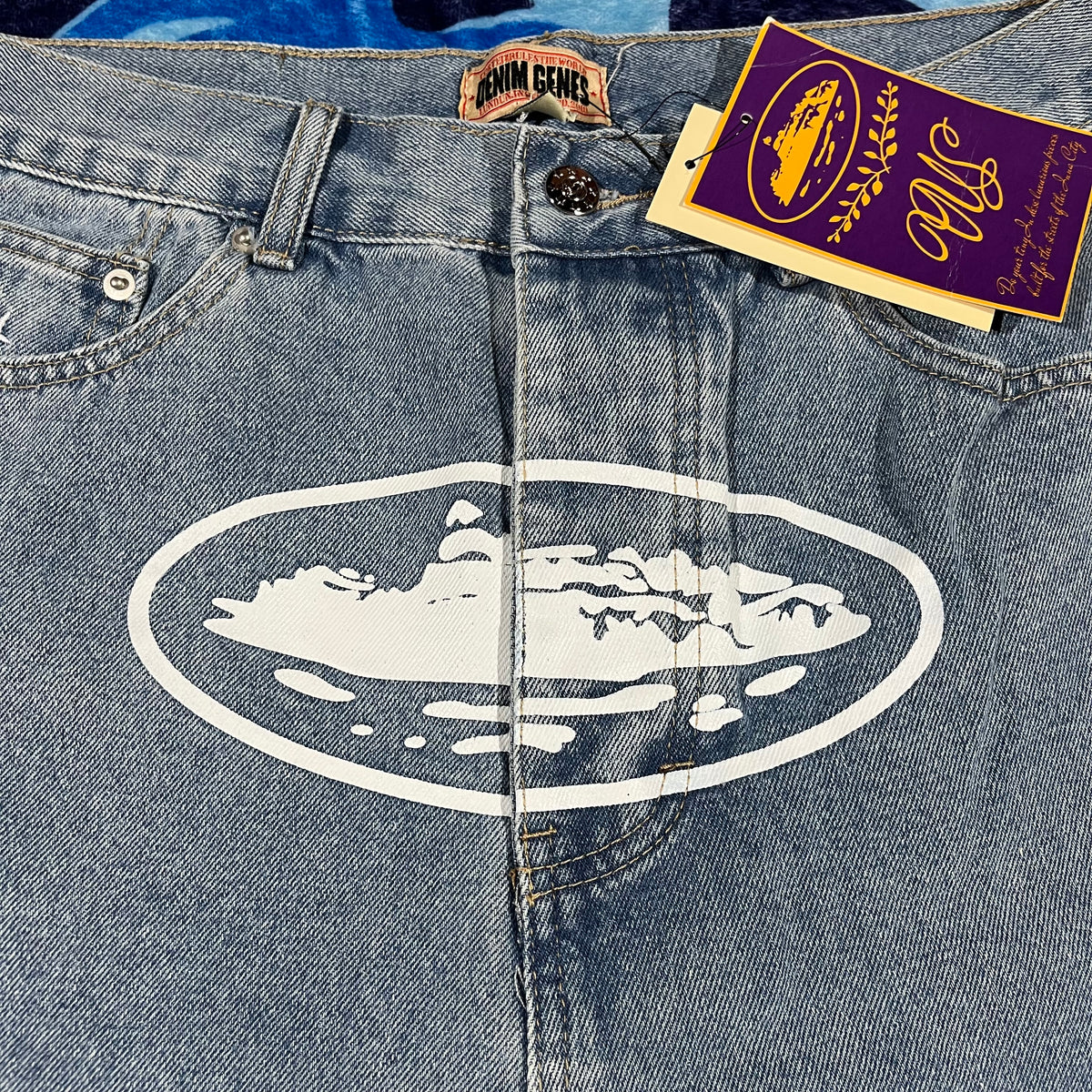 Corteiz Alcatraz Denim Shorts Blue