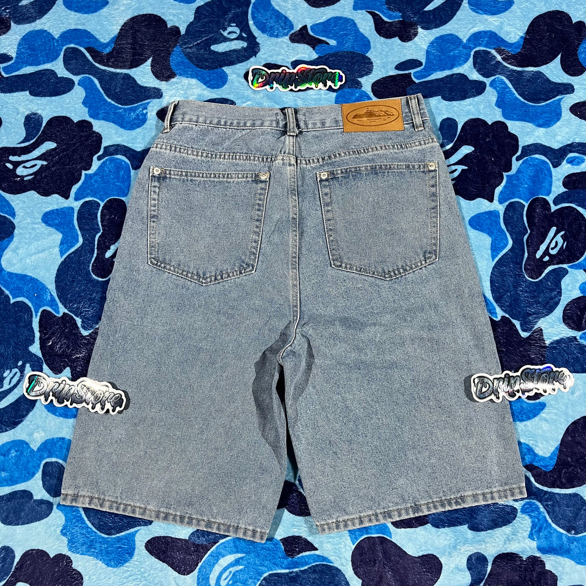 Corteiz Alcatraz Denim Shorts Blue