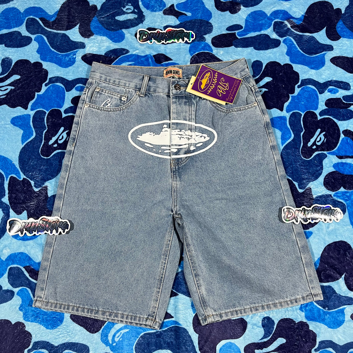 Corteiz Alcatraz Denim Shorts Blue