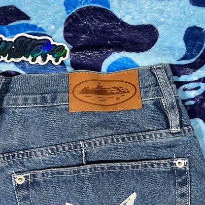 Corteiz C-Star Denim Shorts Blue