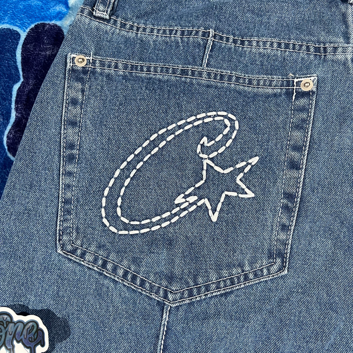 Corteiz C-Star Denim Shorts Blue