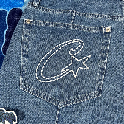 Corteiz C-Star Denim Shorts Blue