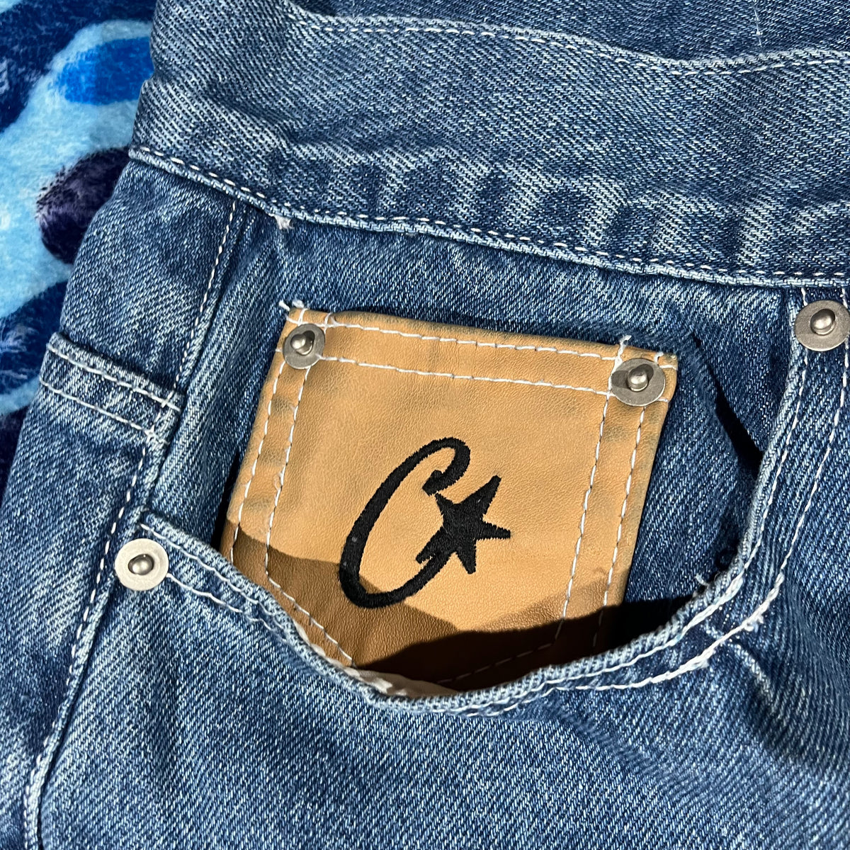 Corteiz C-Star Denim Shorts Blue