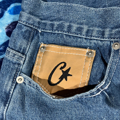 Corteiz C-Star Denim Shorts Blue