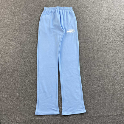 Corteiz Island Puff Print Open Hem Pants Baby Blue