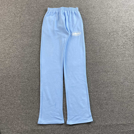 Corteiz Island Puff Print Open Hem Pants Baby Blue