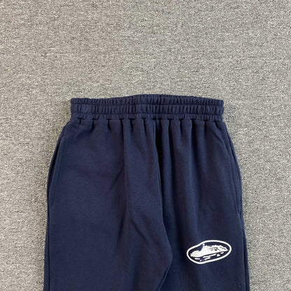 Corteiz Island Puff Print Open Hem Pants Navy