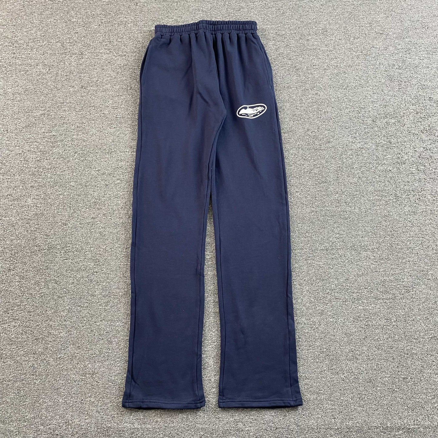 Corteiz Island Puff Print Open Hem Pants Navy
