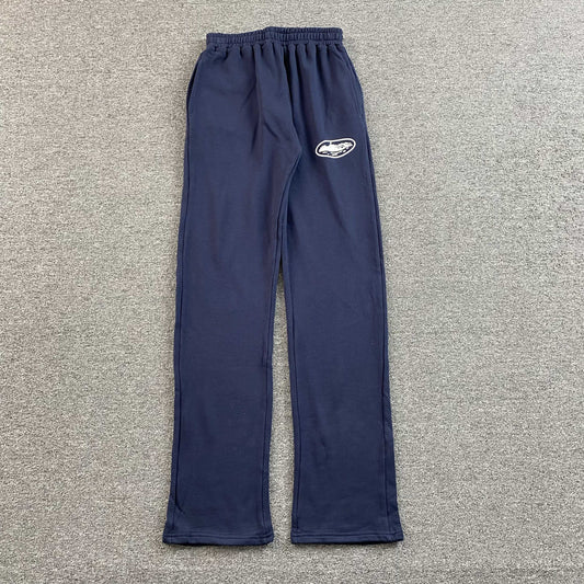 Corteiz Island Puff Print Open Hem Pants Navy