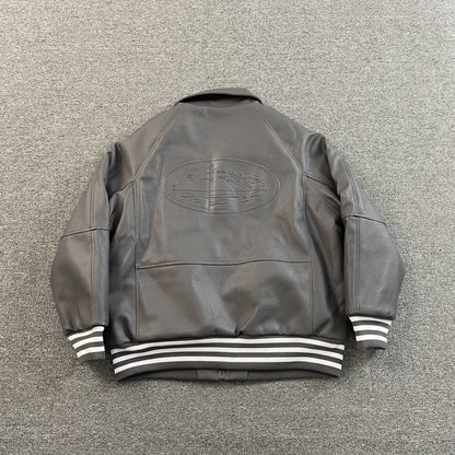 Corteiz Leather Da Skydive Jacket Grey
