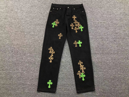 Chrome Hearts Leopard Cross Patch Jeans Black