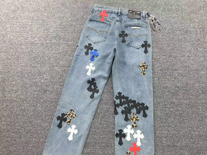 Chrome Hearts Cross Patch Jeans Blue