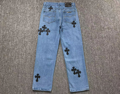 Chrome Hearts Cross Patch Jeans Blue