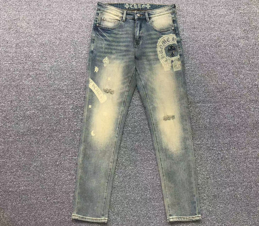 Chrome Hearts Cross Patch Jeans Blue Washed