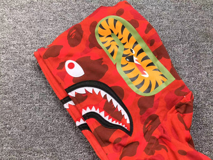 BAPE COLOR CAMO SHARK WIDE FULL ZIP DOUBLE HOODIE RED