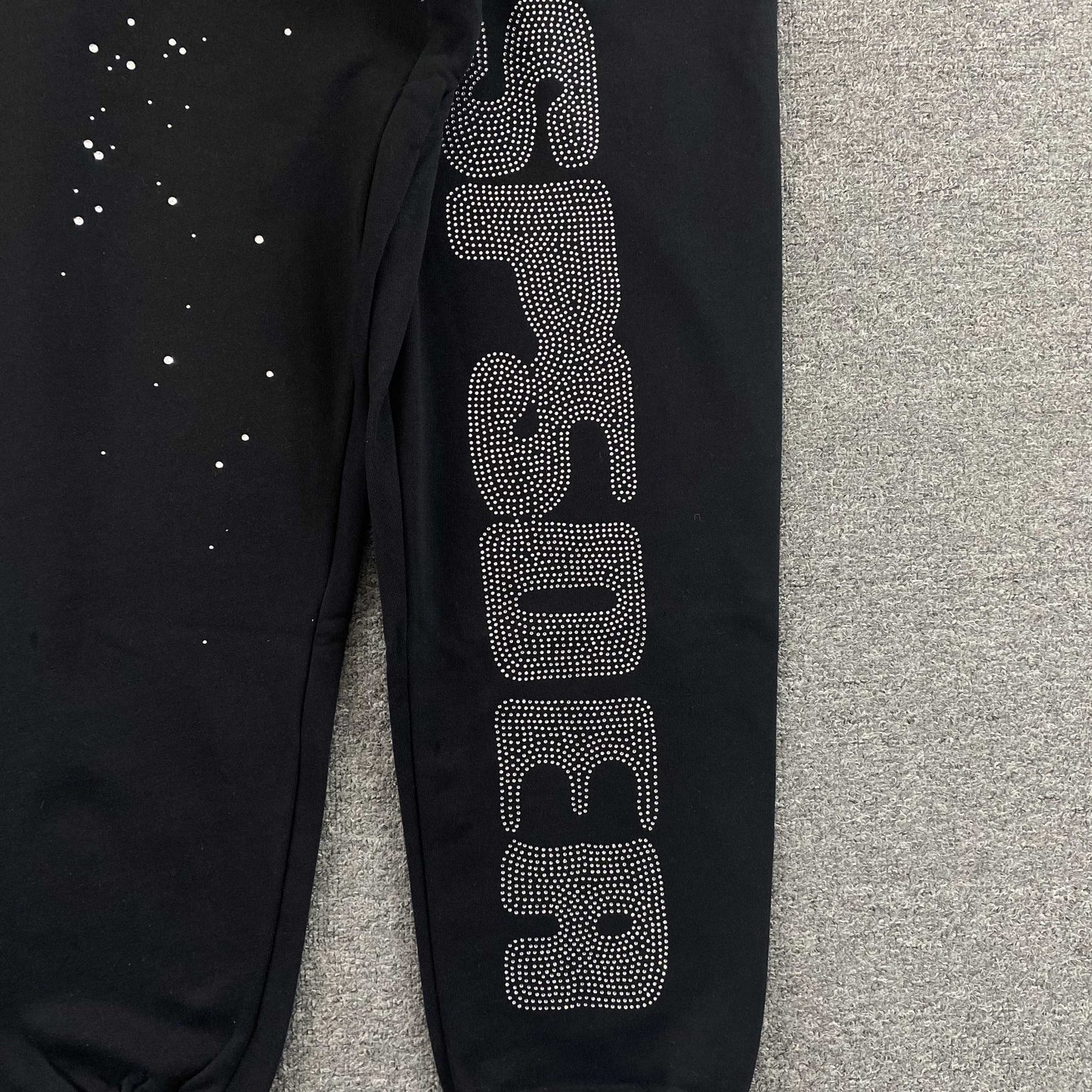 Sp5der Rhinestone Silk Sweatpants Black