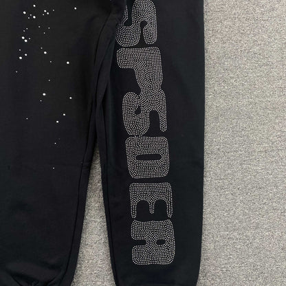 Sp5der Rhinestone Silk Sweatpants Black