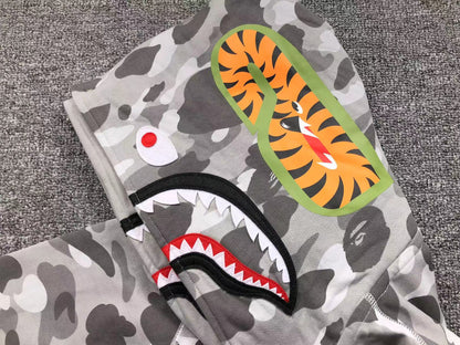 BAPE COLOR CAMO SHARK WIDE FULL ZIP DOUBLE HOODIE GRAY