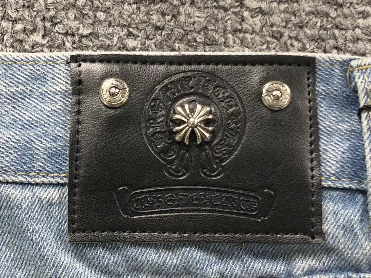 Chrome Hearts Cross Patch Jeans Blue Washed