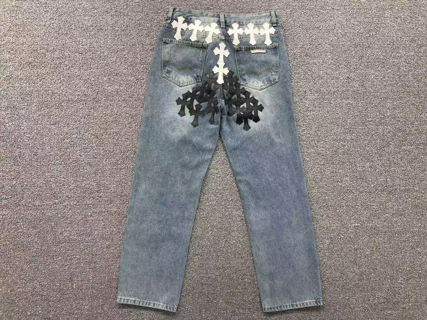 Chrome Hearts Cross Patch Jeans Blue Washed