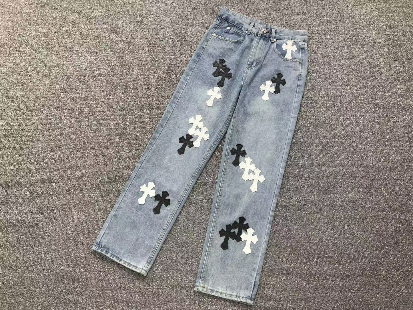 Chrome Hearts Cross Patch Jeans Blue