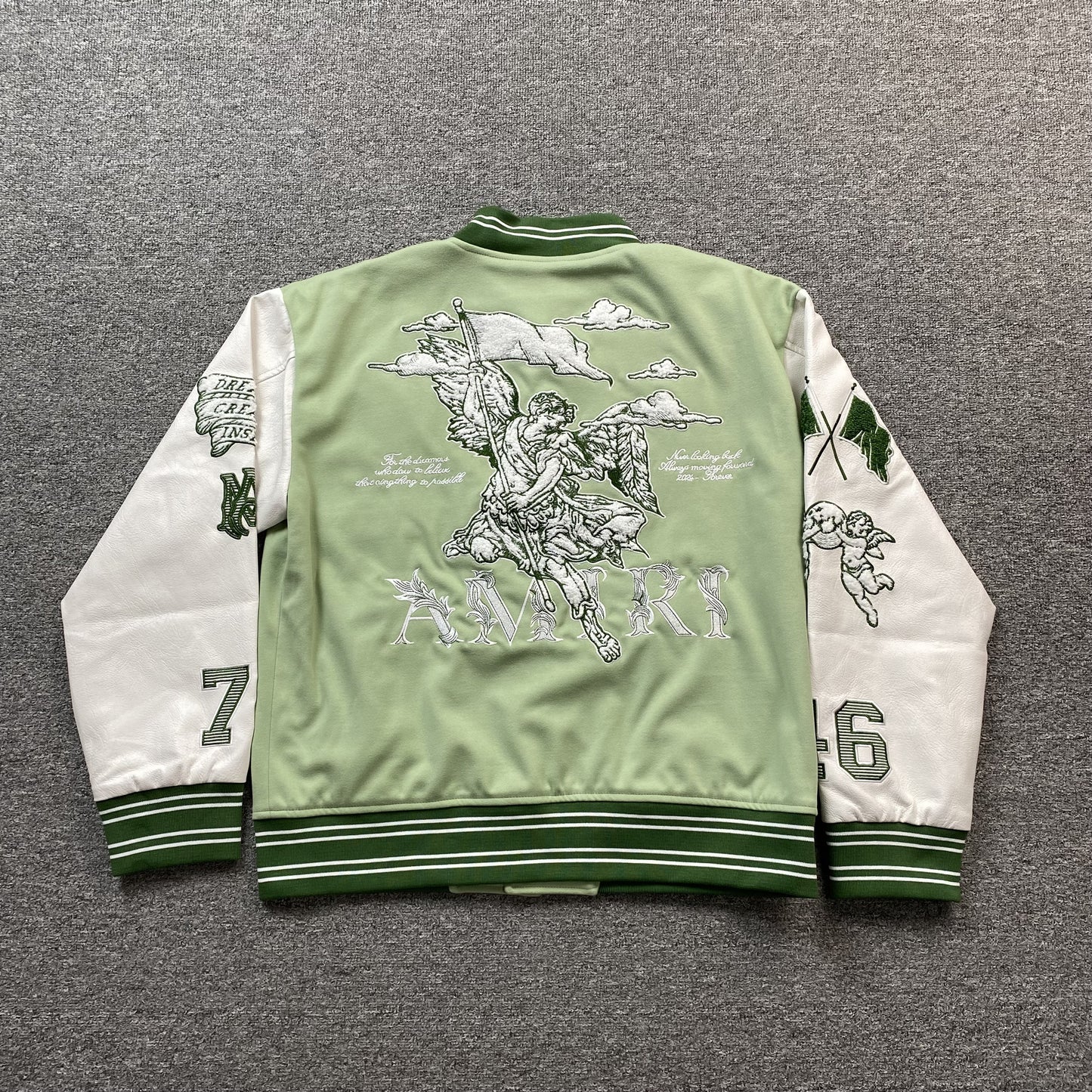 AMIRI MA ANGEL VARSITY BOMBER JACKET GREEN