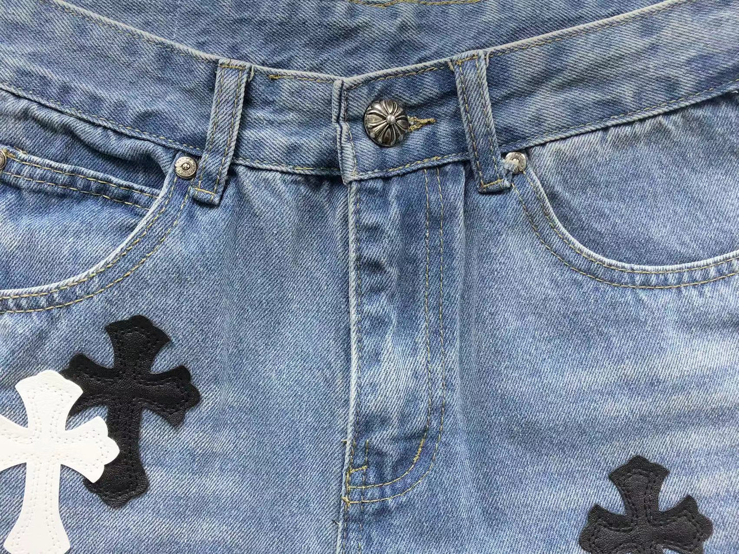 Chrome Hearts Cross Patch Jeans Blue Washed