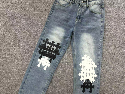 Chrome Hearts Cross Patch Jeans Blue Washed