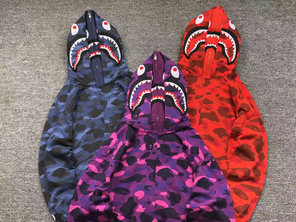 BAPE COLOR CAMO SHARK WIDE FULL ZIP DOUBLE HOODIE BLUE