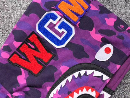 BAPE COLOR CAMO SHARK WIDE FULL ZIP DOUBLE HOODIE PURPLE